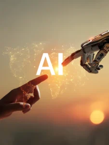 stalla0325 A human finger and robot finger reaching and pointin d73fd6d2 5725 4bed 97d8 3a6ecae3f9d9 How AI Is Changing App Development